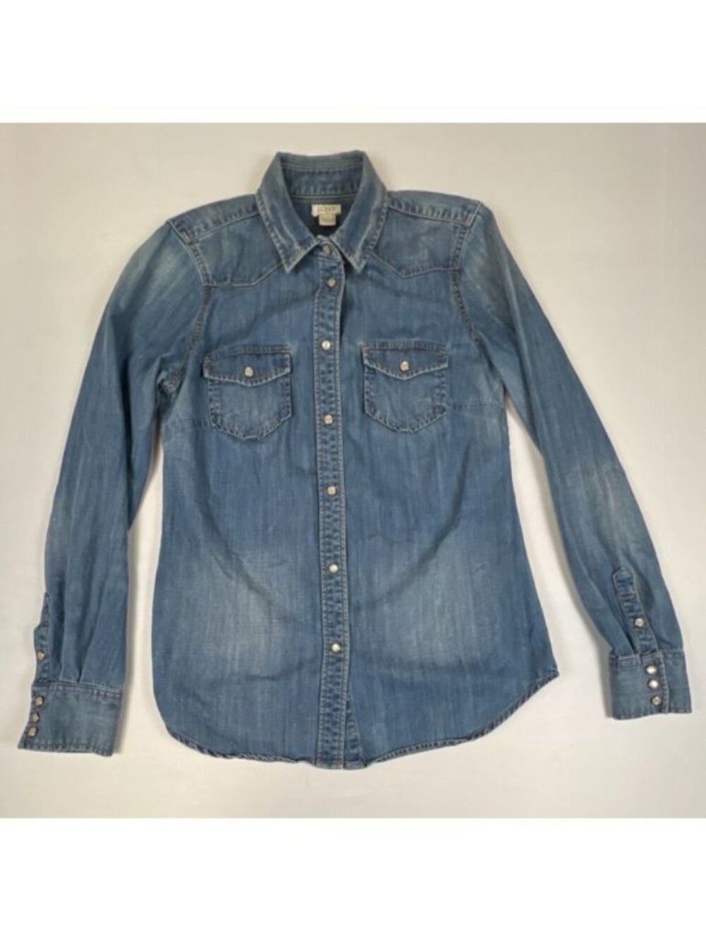 J.Crew Women’s XS Denim Western Shirt Blue Long Sleeve Snap Button Up Cotton